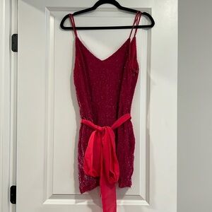 Retrofete sequined mini dress with removable belt in hot pink